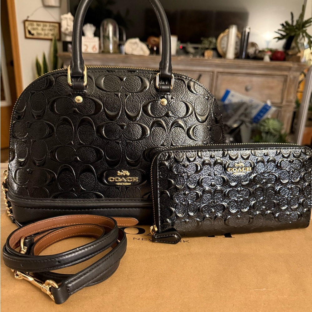Patent Leather Coach Black Mini Dome Sierra Satchel with matching Wallet